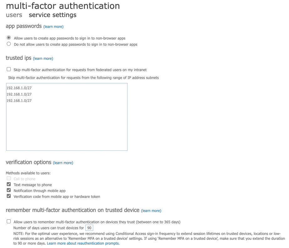Multi-factor authentication service settings in Azure Active Directory