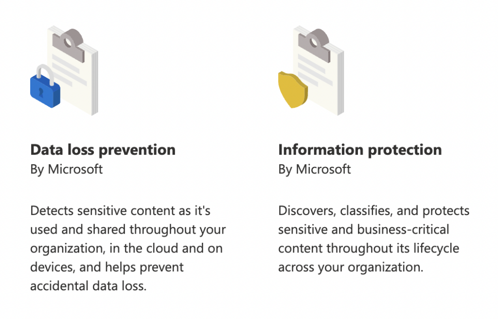 Data loss prevention and Information as part of the Microsoft Purview solutions catalog 