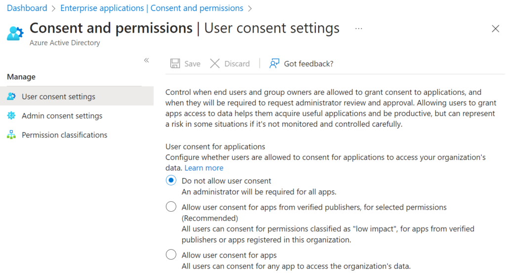 Enforcing admin approval for enterprise app consent