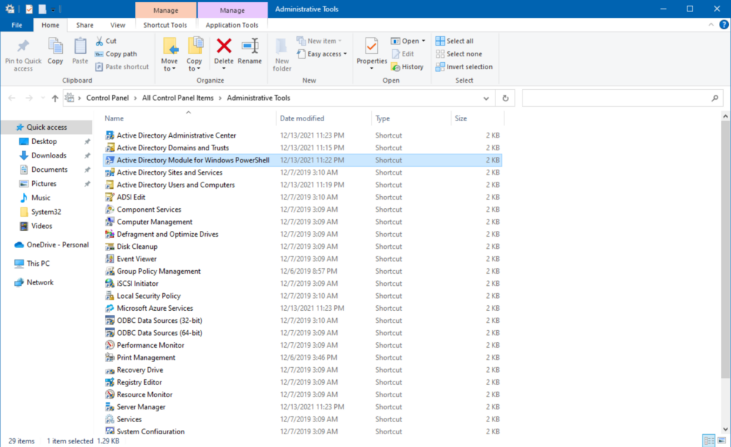 We can launch the Active Directory Module for Windows PowerShell from Administrative Tools